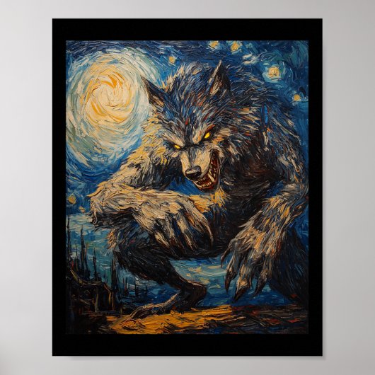 Weerwolf Wolf Wolven - Van Gogh Style - Sterrennac Poster (Voorkant)