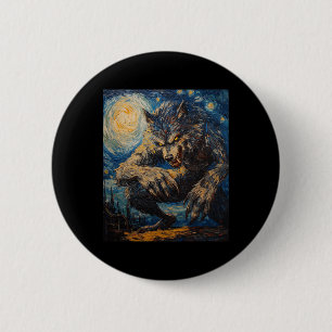 Weerwolf Wolf Wolven - Van Gogh Style - Sterrennac Ronde Button 5,7 Cm