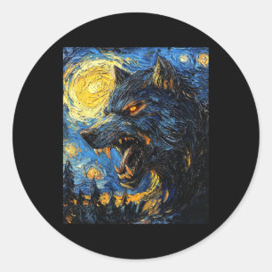 Weerwolf Wolf Wolven - Van Gogh Style - Sterrennac Ronde Sticker