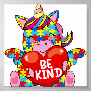 Wees aardig Autisme bewustzijn puzzel eenhoorn mei Poster
