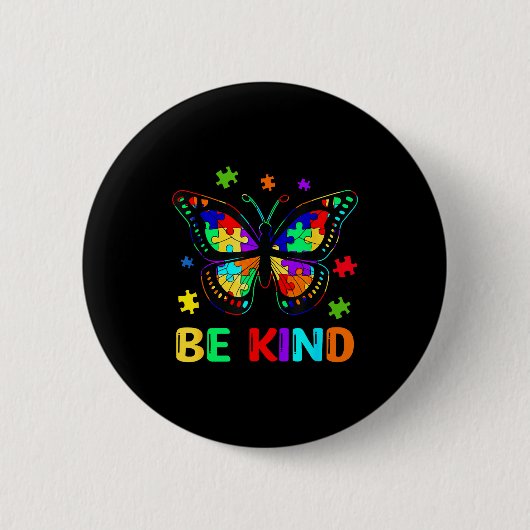 Wees aardig Autisme bewustzijn Vlinder stuk puzzel Ronde Button 5,7 Cm (Voorkant)