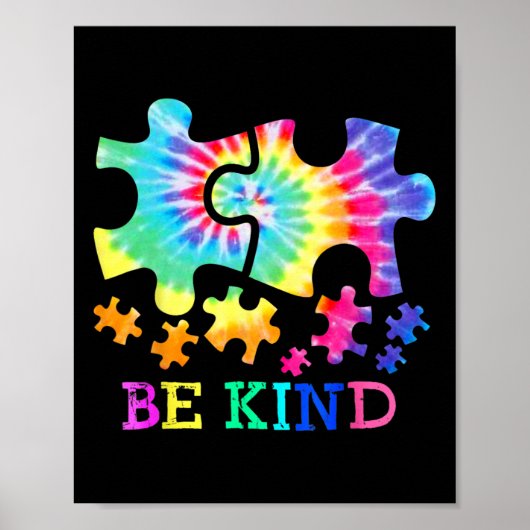Wees Aardig Autisme Puzzelstukken Tie Dye Autisme Poster (Voorkant)