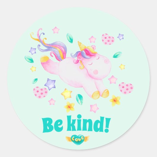 Wees aardig! Cute Unicorn Kinder Sticker (Voorkant)