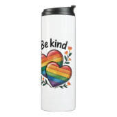 Wees aardig Gay Pride Rainbow Hearts Thermosbeker (Gedraaid links)