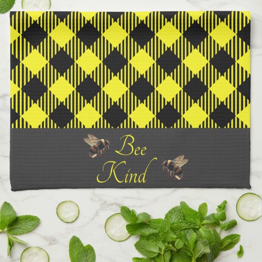 "Wees aardig" Gingham Theedoek (Gevouwen)