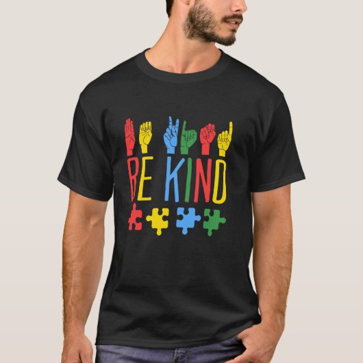 Wees Aardig Hand Gebarentaal Puzzel Autisme Bewust T-shirt (Voorkant)