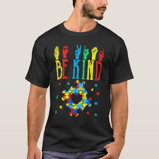 Wees Aardig Hand Gebarentaal Puzzel Autisme Bewust T-shirt (Voorkant)