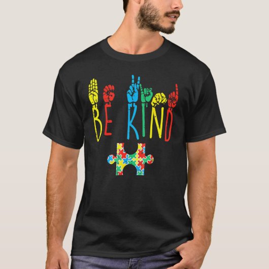 Wees Aardig Hand Gebarentaal Puzzel Autisme Bewust T-shirt (Voorkant)