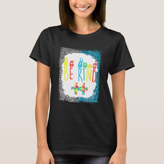 Wees Aardig Hand Gebarentaal Puzzel Autisme Bewust T-shirt (Voorkant)