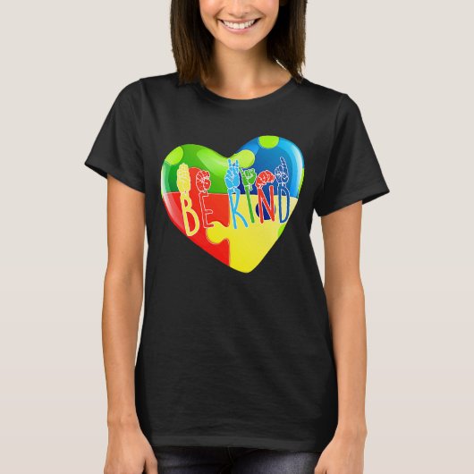 Wees Aardig Hand Gebarentaal Puzzel Autisme Bewust T-shirt (Voorkant)