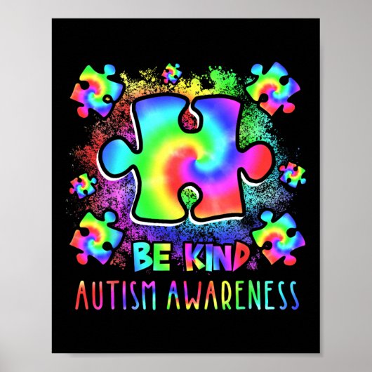 Wees Aardig Legpuzzelstukken Tie Dye Autisme Bewus Poster (Voorkant)
