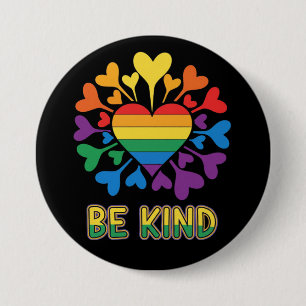 Wees aardig levendige Gay pride vlag Harten Ronde Button 7,6 Cm