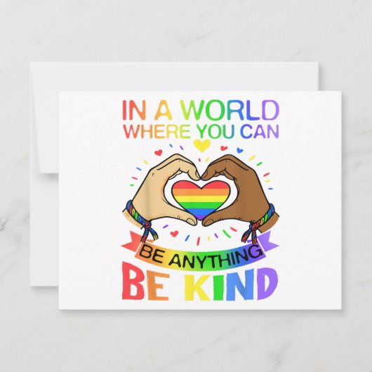Wees aardig LGBT Pride Regenboog Gelijkheid Bewust Save The Date (Voorkant)