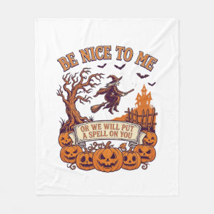 Wees Aardig Mij Halloween Heks Bezem Pompoenen_1 Fleece Deken