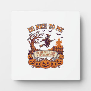Wees Aardig Mij Halloween Heks Bezem Pompoenen_1 Fotoplaat
