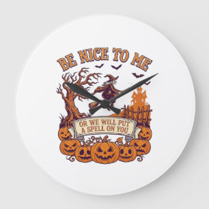 Wees Aardig Mij Halloween Heks Bezem Pompoenen_1 Grote Klok