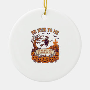 Wees Aardig Mij Halloween Heks Bezem Pompoenen_1 Keramisch Ornament