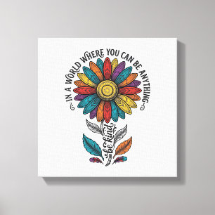 Wees Aardig Regenboog Bloem Vintage Gravure Shirt_ Canvas Afdruk
