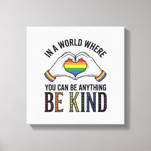 Wees Aardig Regenboog Hart Handen Vintage Vector O Canvas Afdruk
