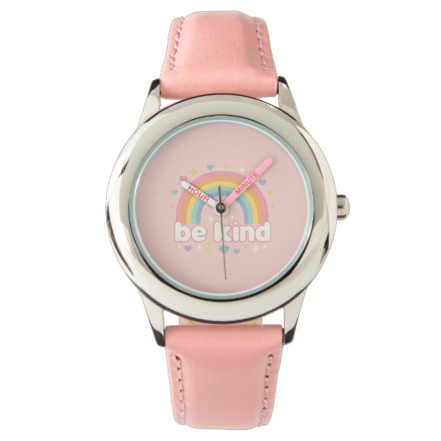 Wees aardig – Regenboog Pastel Positiviteit Horloge (Voorkant)