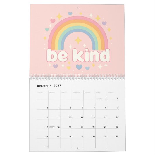 Wees aardig – Regenboog Pastel Positiviteit Kalender (Jan 2027)