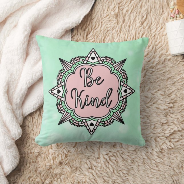 Wees aardig | Roze en Mint Green Mandala Kussen (Deken)