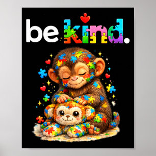 Wees aardig stomp aap kleurrijke puzzel autisme poster