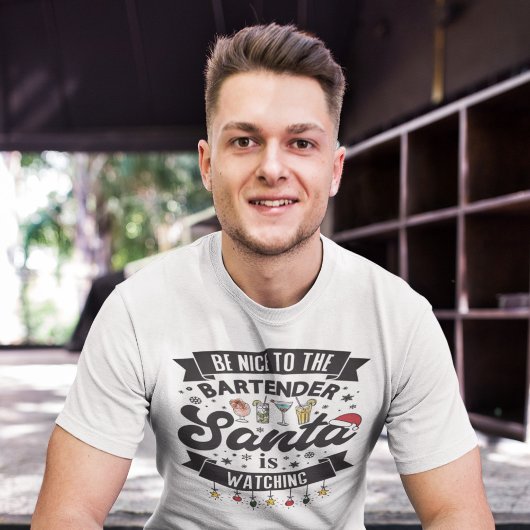 Wees aardig tegen de barman die de kerstman toekij t-shirt