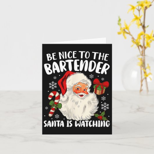 Wees aardig tegen de barman die kerstman kijkt naa kaart (Gele Bloem)