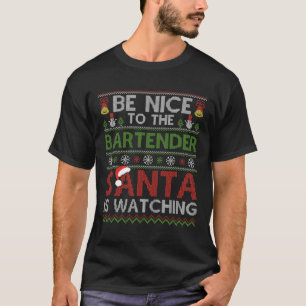 Wees aardig tegen de barman die kerstman kijkt naa t-shirt