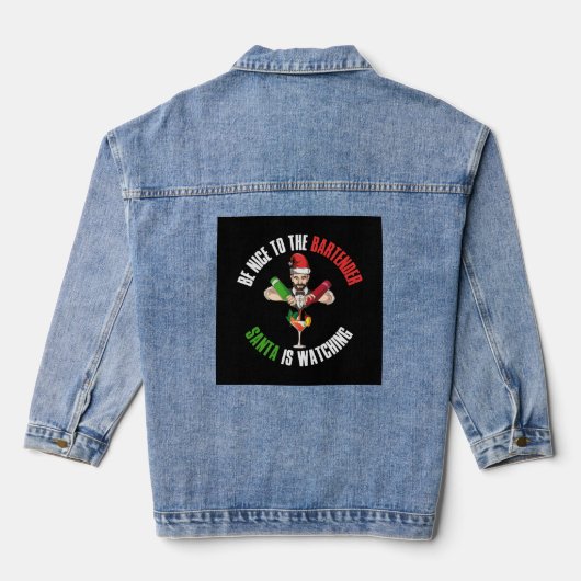 Wees aardig tegen de barman grappig kerstcadeau denim jacket (Achterkant)
