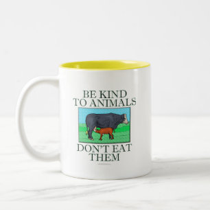 Wees aardig tegen dieren. Eet ze niet op. (mok) Tweekleurige Koffiemok