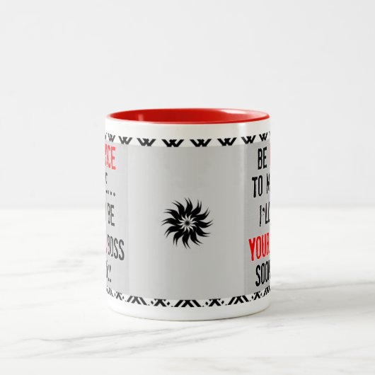 Wees aardig tegen me, Mok. Tweekleurige Koffiemok (Center)