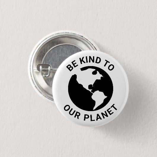 Wees aardig tegen onze planeet, zwarte witte klima ronde button 3,2 cm (Voorkant /achterkant)