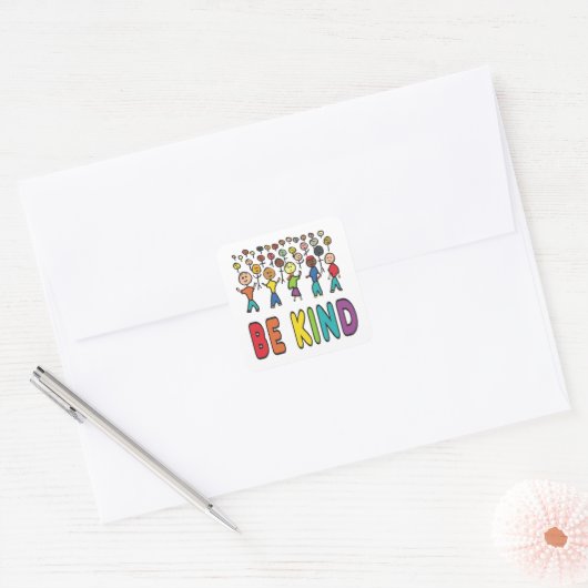 Wees aardig vierkante sticker (Envelop)