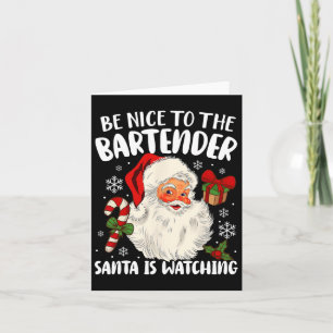 Wees aardig voor de barkeeper Kerstman kijkt uit n Kaart