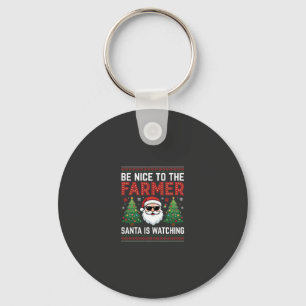 Wees aardig voor de boer Kerstman Kerstmis Sleutelhanger