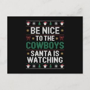 Wees aardig voor de cowboys, de kerstman kijkt toe feestdagenkaart