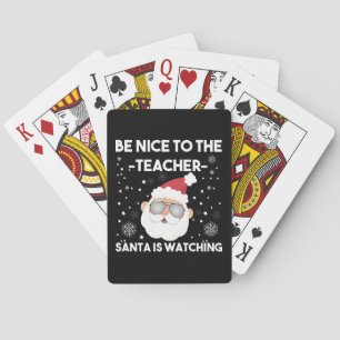 Wees aardig voor de juf Kerstman kijkt toe Kerstmi Pokerkaarten