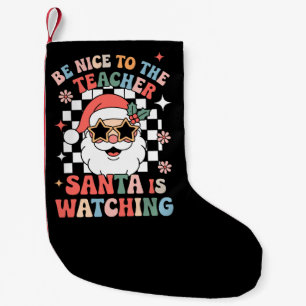 Wees aardig voor de leraar Kerstman kijkt Retro Kleine Kerstsok
