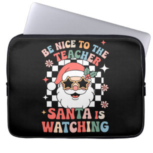 Wees aardig voor de leraar Kerstman kijkt Retro  Laptop Sleeve
