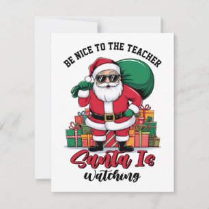 Wees aardig voor de leraar Kerstman kijkt toe Bedankkaart