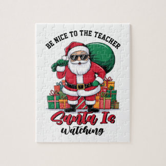 Wees aardig voor de leraar Kerstman kijkt toe Legpuzzel