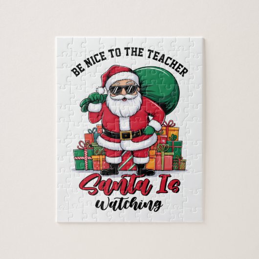 Wees aardig voor de leraar Kerstman kijkt toe Legpuzzel (Verticaal)