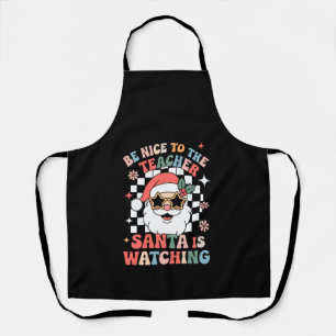 Wees aardig voor de leraar Kerstman kijkt toe Retr Schort