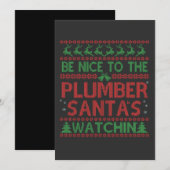 Wees aardig voor de loodgieter Kerstman kijkt Funn Kaart (Voorkant / Achterkant)