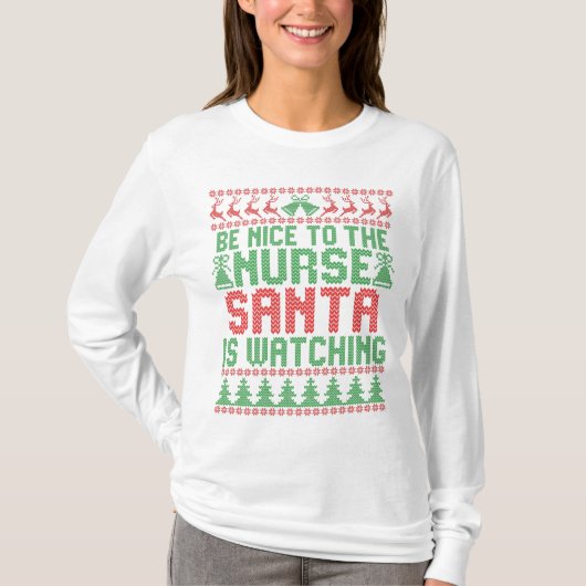 Wees aardig voor de zuster Santa kijkt naar Kerstm T-shirt (Voorkant)