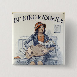 Wees aardig voor dieren - Vintage Poster Vierkante Button 5,1 Cm