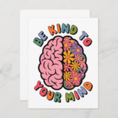 Wees aardig voor je geest, Floral Brain Quote Bedankkaart (Voorkant / Achterkant)