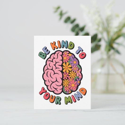 Wees aardig voor je geest, Floral Brain Quote Feestdagenkaart (Staand voorkant)